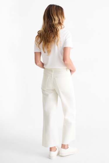Dames - Korte wide leg jeans - mid waist - wit