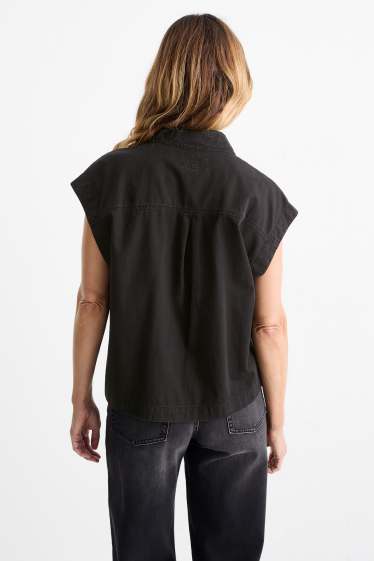 Dames - Blousetop van spijkerstof - zwart