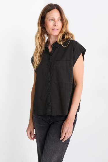 Dames - Blousetop van spijkerstof - zwart
