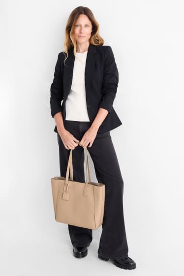 Dámské - Velká kabelka shopper - imitace kůže - světle béžová