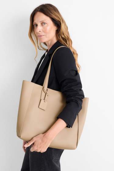 Dámské - Velká kabelka shopper - imitace kůže - světle béžová