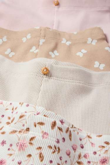 Baby Mädchen - Multipack 4er - Blümchen und Schmetterling - Baby-Leggings - beige
