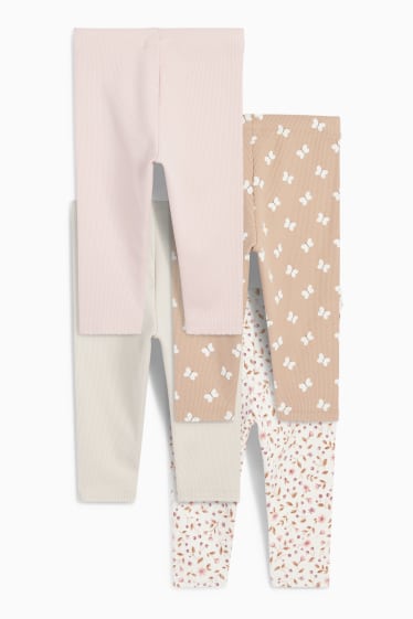 Baby Mädchen - Multipack 4er - Blümchen und Schmetterling - Baby-Leggings - beige
