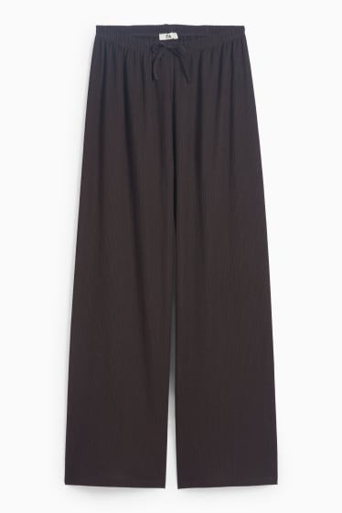 Damen - Jersey-Hose - Mid Waist - Wide Leg - strukturiert - dunkelbraun
