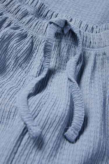 Damen - Jersey-Hose - Mid Waist - Wide Leg - strukturiert - blau