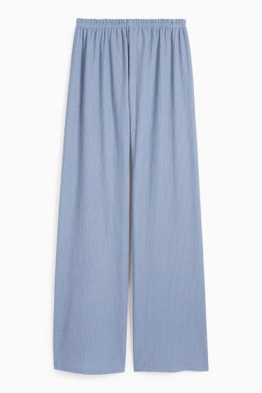 Damen - Jersey-Hose - Mid Waist - Wide Leg - strukturiert - blau