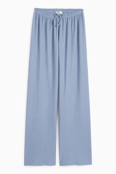 Damen - Jersey-Hose - Mid Waist - Wide Leg - strukturiert - blau