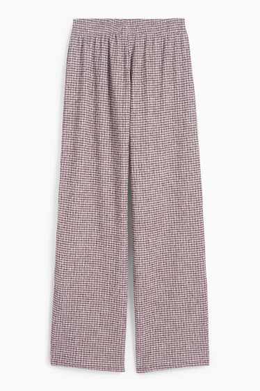 Damen - Jersey-Hose - Mid Waist - Wide Leg - gestreift - weiss / dunkelrot