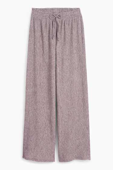 Damen - Jersey-Hose - Mid Waist - Wide Leg - gestreift - weiss / dunkelrot