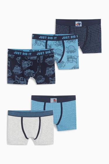 Kinderen: jongens - Set van 5 - bouwvoertuigen - boxershort - blauw