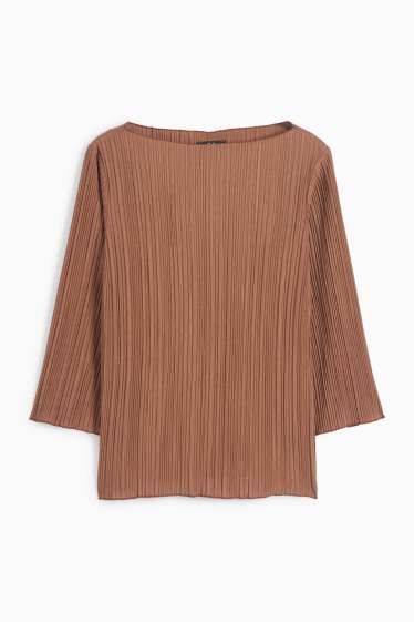 Damen - Plissee-Langarmshirt - hellbraun