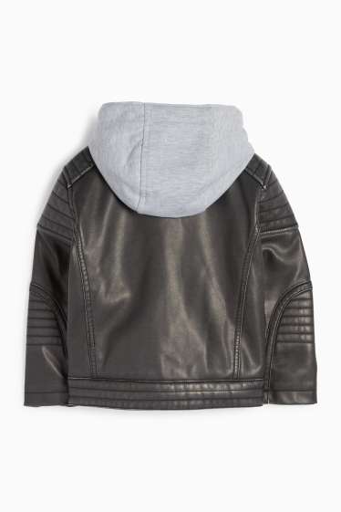 Enfants garçons - Blouson motard à capuche - matière synthétique - noir