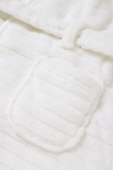 Baby Mädchen - Baby-Bademantel mit Kapuze - gerippt - weiß