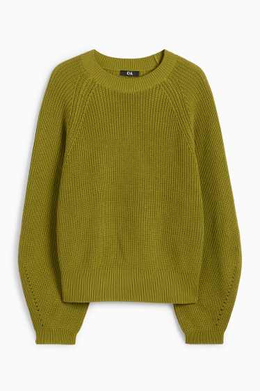 Damen - Pullover - gerippt - grün