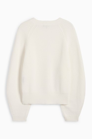 Damen - Pullover - gerippt - weiss