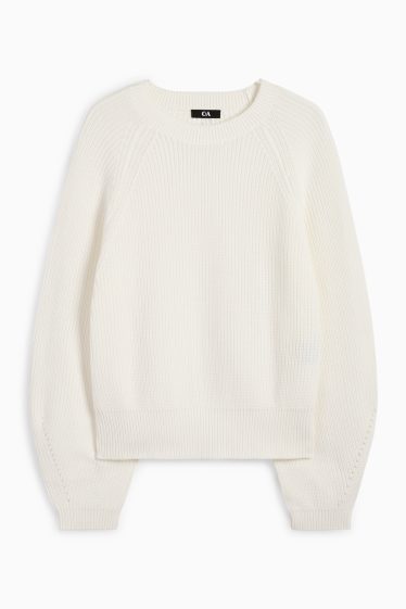 Damen - Pullover - gerippt - weiss