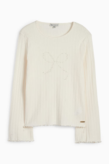 Kinder Mädchen - Schleife - Pullover - gerippt - cremefarben