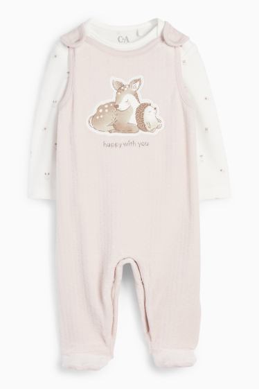 Baby: meisjes - Bloemetje, reekalfje en egeltje - boxpakjeset - 2-delig. - wit / roze
