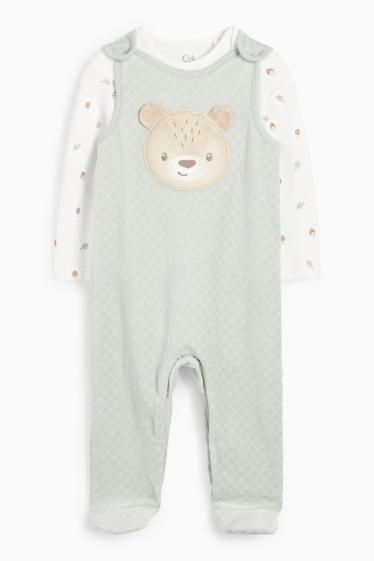 Unisex - Motiv medvídka - souprava dětského overalu - 2dílná - mátově zelená