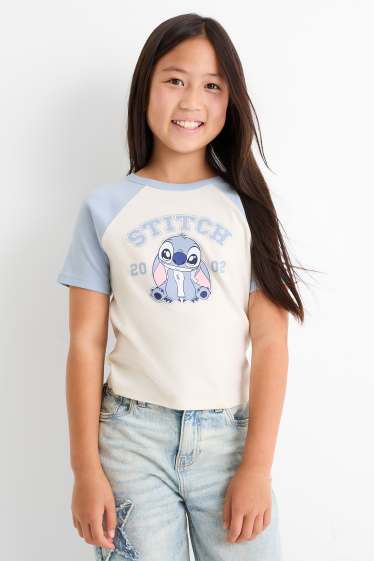 Kinderen: meisjes - Lilo & Stitch - T-shirt - geribd - wit