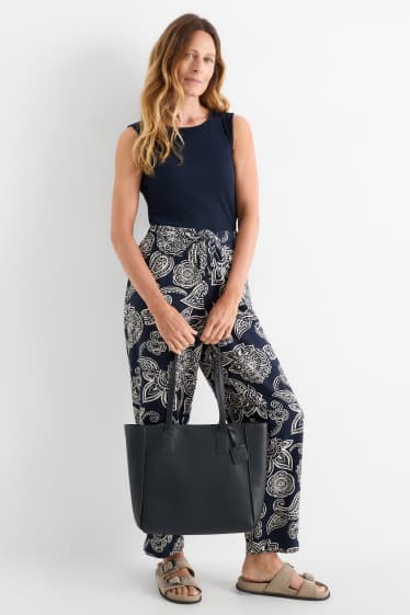 Damen - Großer Shopper - Lederimitat - dunkelblau