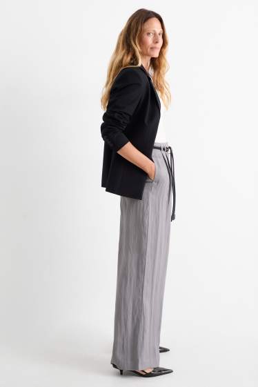 Damen - Stoffhose mit Gürtel - High Waist - Wide Leg - grau