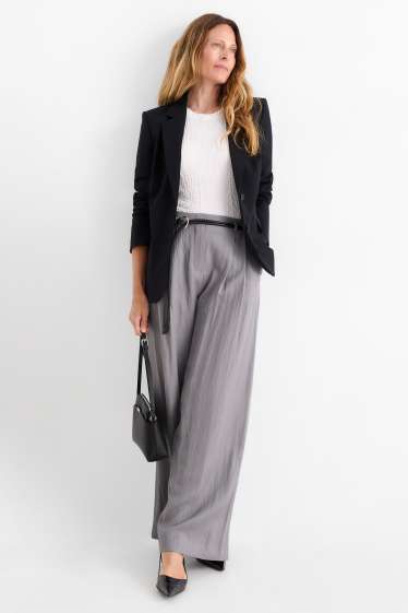 Damen - Stoffhose mit Gürtel - High Waist - Wide Leg - grau