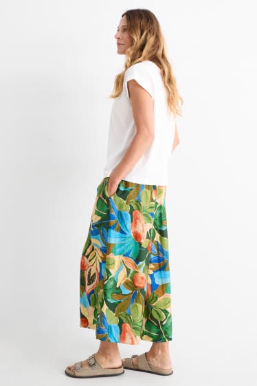 Women - Cloth trousers - high waist - wide leg - patterned - multicoloured