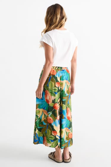Women - Cloth trousers - high waist - wide leg - patterned - multicoloured