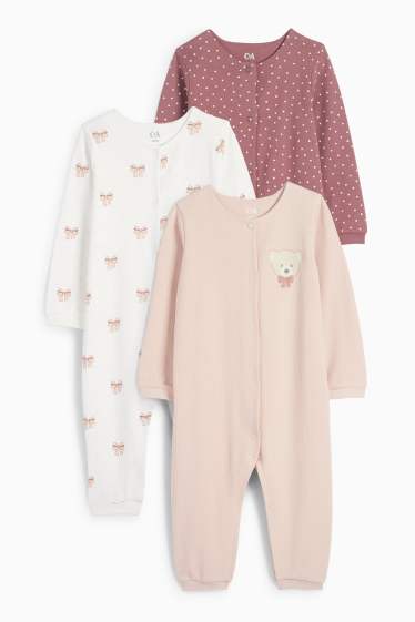 Baby: meisjes - Set van 3 - beertje en strik - babypyjama - roze