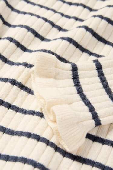 Kinder Mädchen - Pullover - gerippt - gestreift - blau / cremefarben