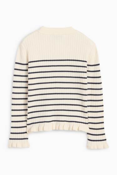 Kinder Mädchen - Pullover - gerippt - gestreift - blau / cremefarben