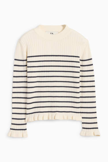 Kinder Mädchen - Pullover - gerippt - gestreift - blau / cremefarben