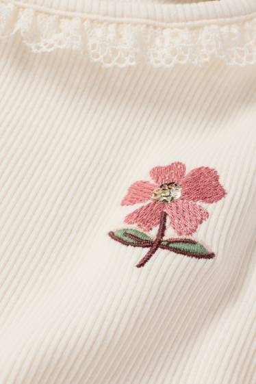 Kinder Mädchen - Blume - Langarmshirt - gerippt - beige