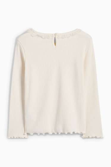 Kinder Mädchen - Blume - Langarmshirt - gerippt - beige
