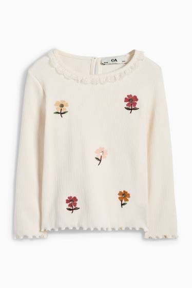 Kinder Mädchen - Blume - Langarmshirt - gerippt - beige