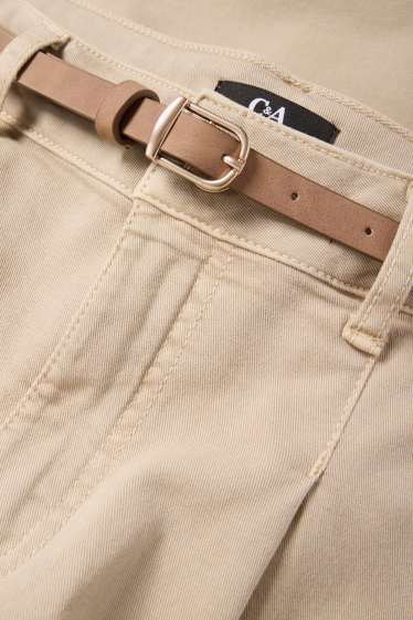 Dames - Pantalon met riem - high waist - tapered fit - beige