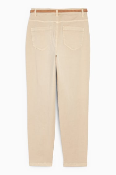 Dames - Pantalon met riem - high waist - tapered fit - beige