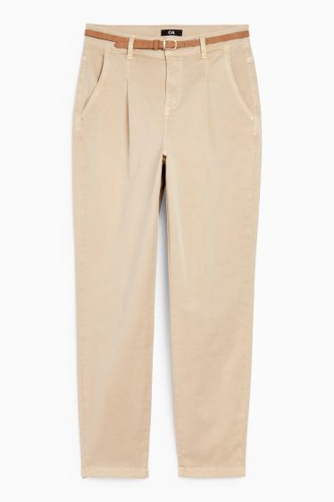 Dames - Pantalon met riem - high waist - tapered fit - beige