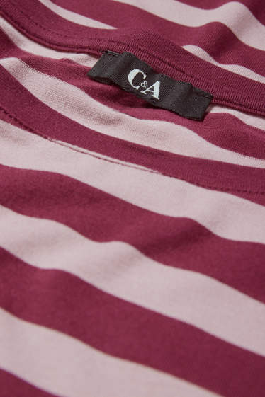 Dames - T-shirt - regular fit - gestreept - roze / donkerrood