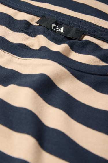 Dames - T-shirt - regular fit - gestreept - blauw / beige