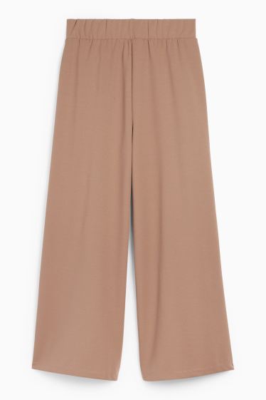 Dames - Basic broek van jersey - mid waist - palazzo - lichtbruin