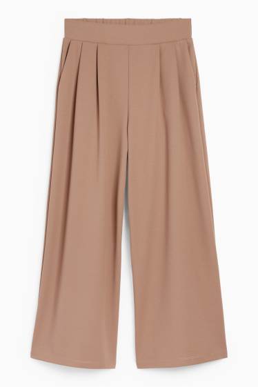 Dames - Basic broek van jersey - mid waist - palazzo - lichtbruin