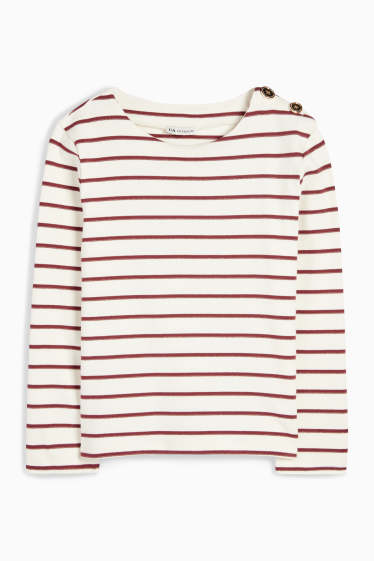 Kinder Mädchen - Langarmshirt - gestreift - rot / cremeweiß