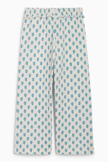 Kinder Mädchen - Jersey-Hose - geblümt - strukturiert - blau / cremefarben