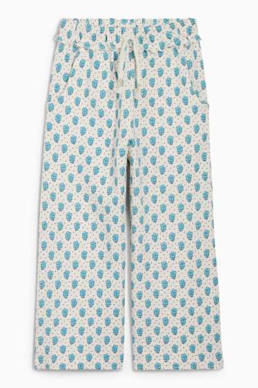 Kinder Mädchen - Jersey-Hose - geblümt - strukturiert - blau / cremefarben