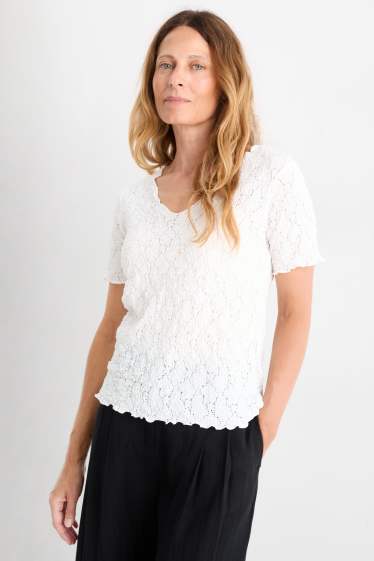 Dames - T-shirt - regular fit - met structuur - wit