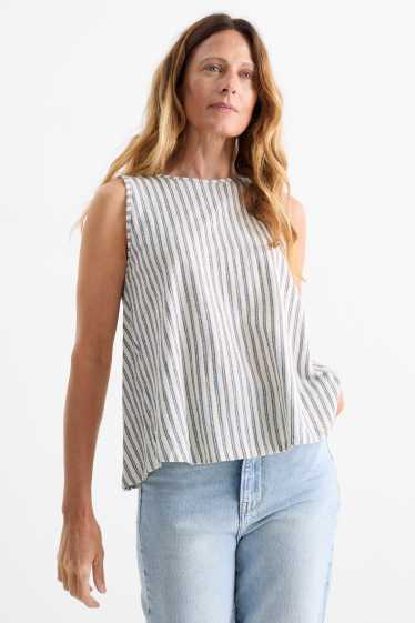 Damen - Blusentop - gestreift - hellbeige