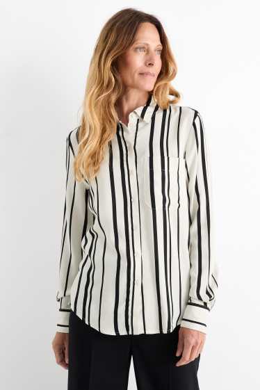 Dames - Blouse - gestreept - zwart / wit