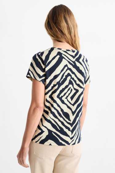 Women - Basic T-shirt - regular fit - patterned - blue / beige